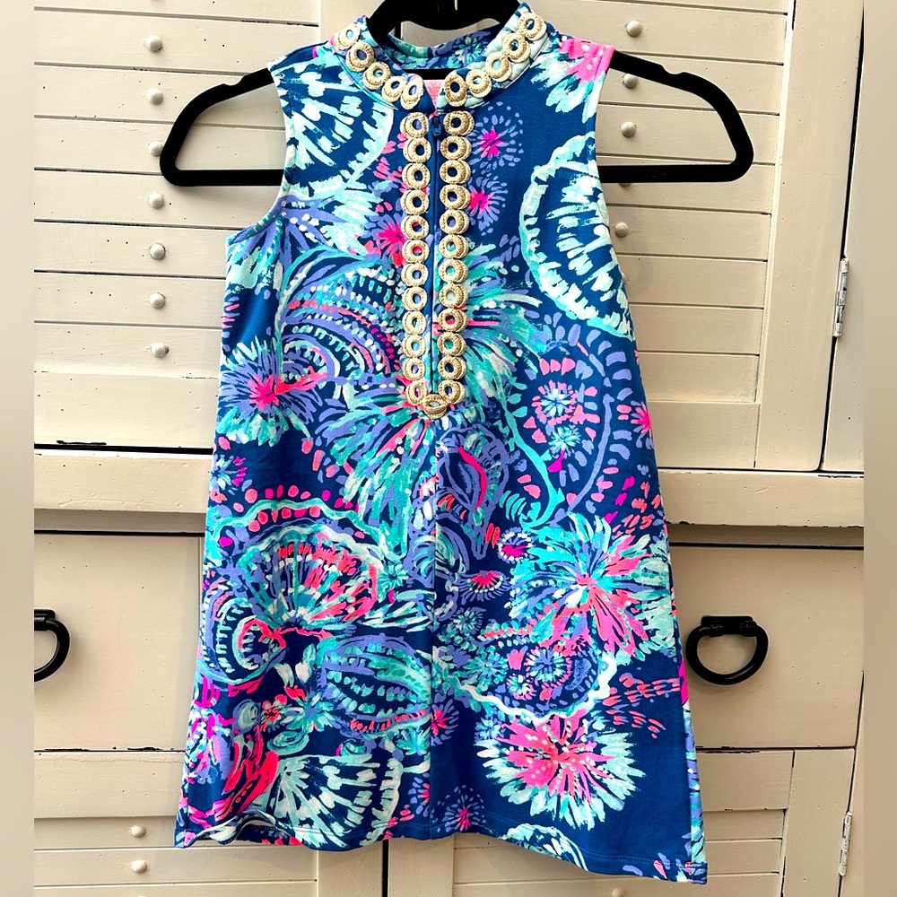 LILLY PULITZER girls sleeveless shift dress zip up stitched M (6-7) shells beach